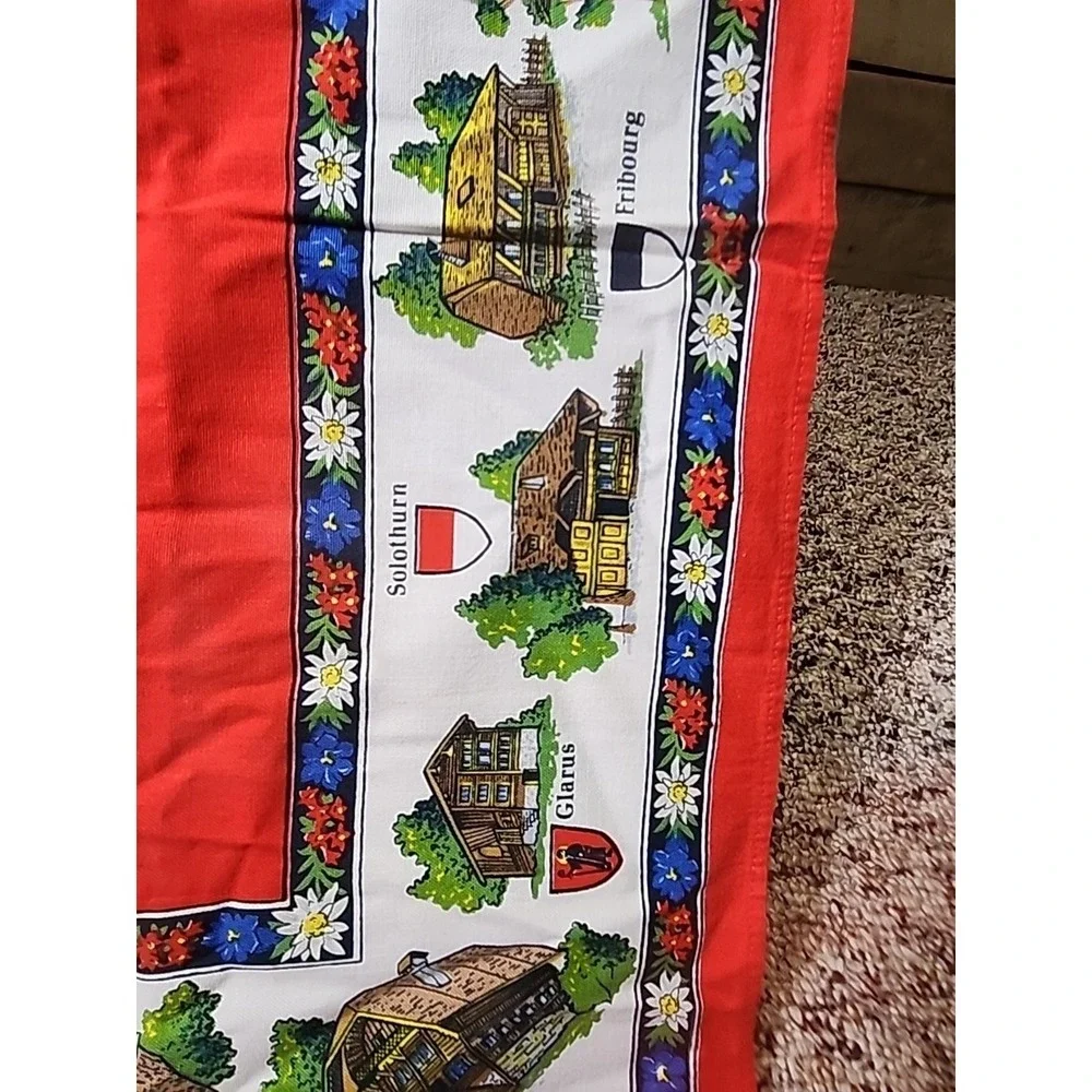Vintage Small Table Cloth/Scarf Swiss Mountain‎ Towns